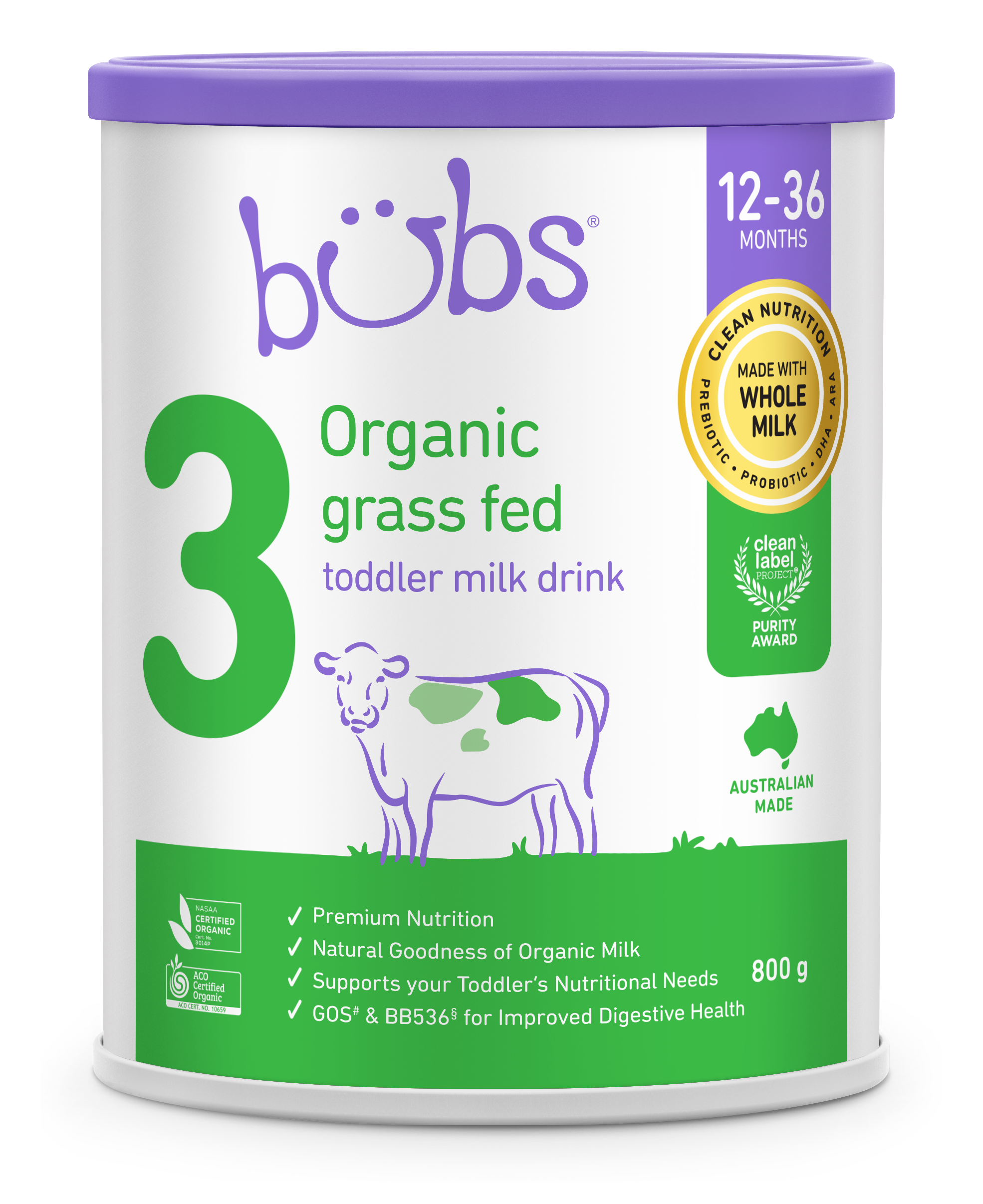 Bubs Organic grass fed toddler milk drink 3 800g