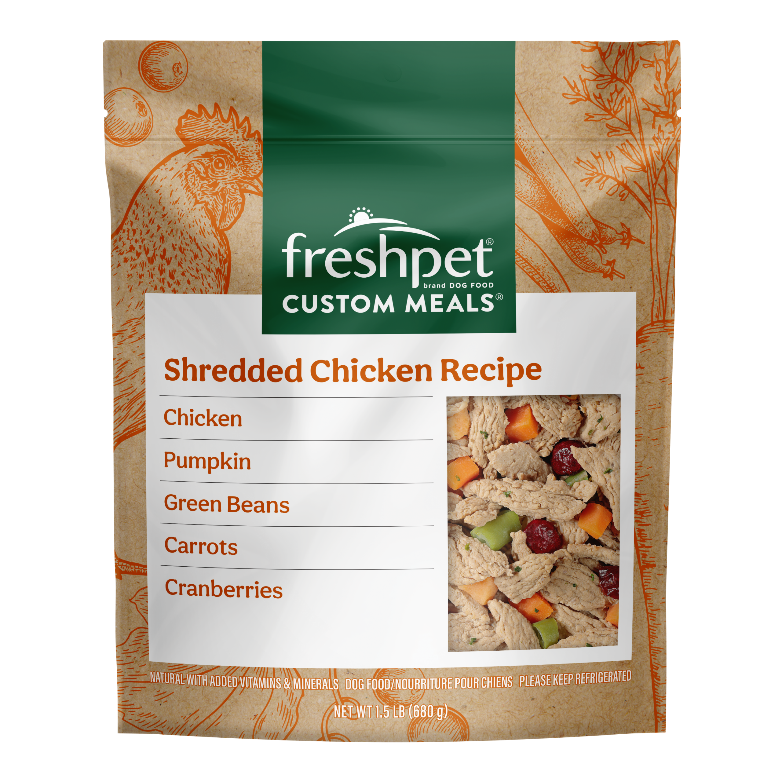FRESHPET CUSTOM MEALS SHREDDED CHICKEN RECIPE 1.5 LB
