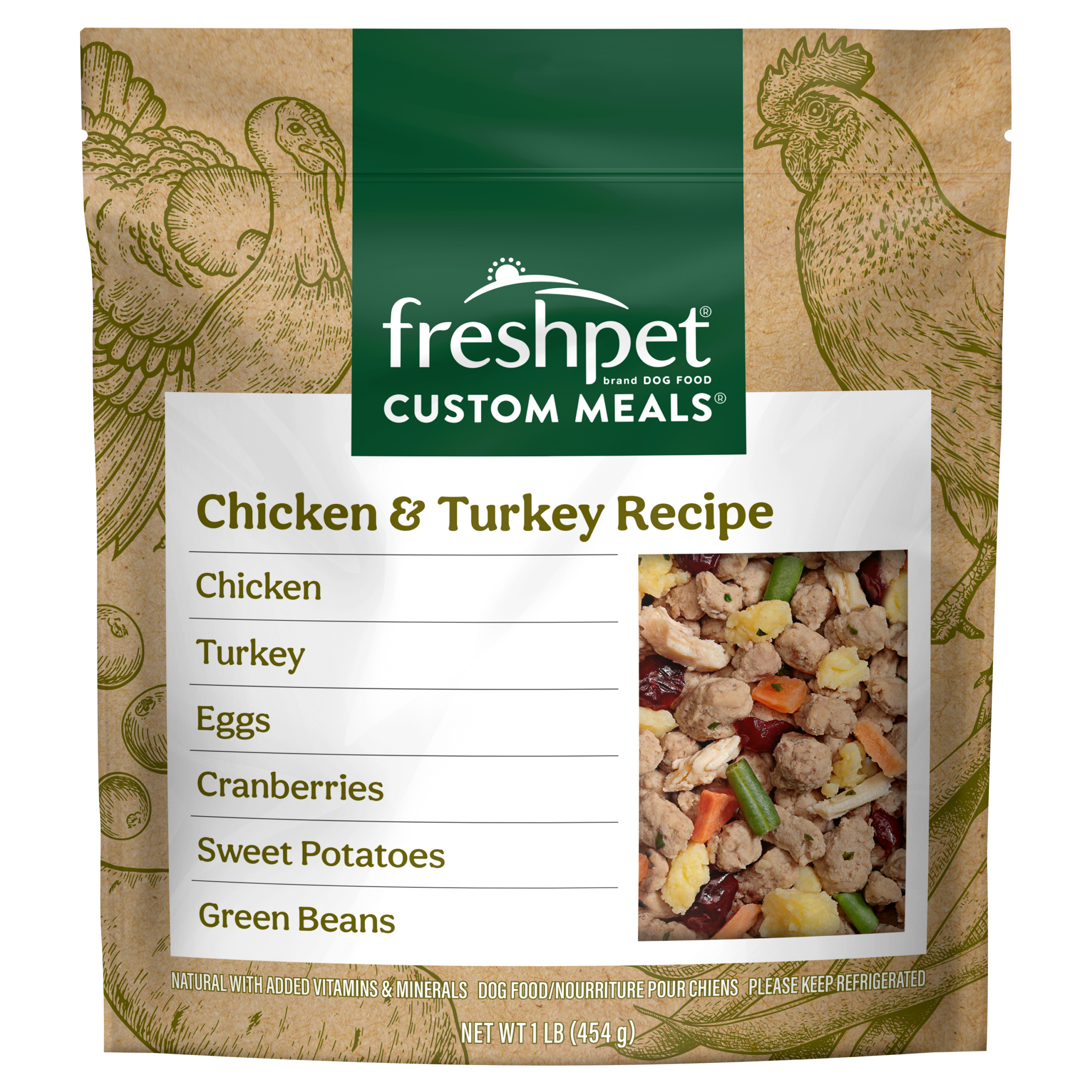 FRESHPET CUSTOM MEALS CHICKEN & TURKEY RECIPE 1 LB