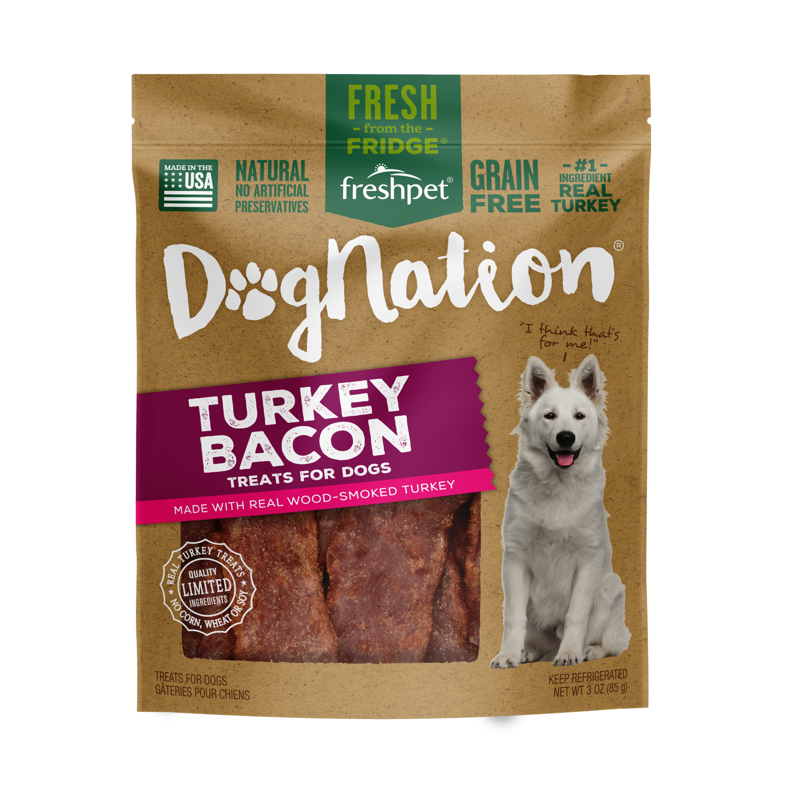FRESHPET DOG NATION TREATS TURKEY BACON 3 OZ