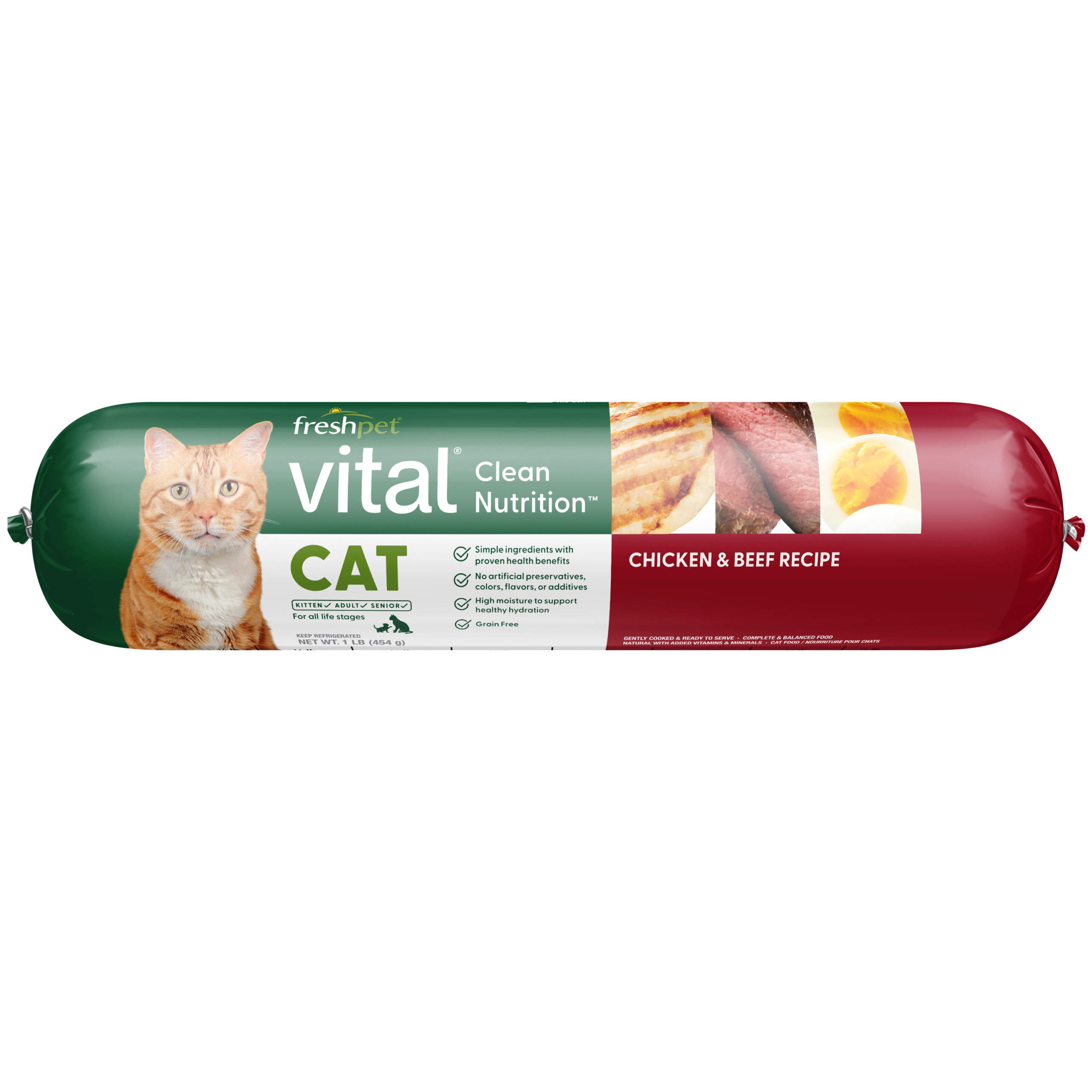 FRESHPET VITAL CAT ROLL GRAIN FREE CHICKEN & BEEF RECIPE 1 LB