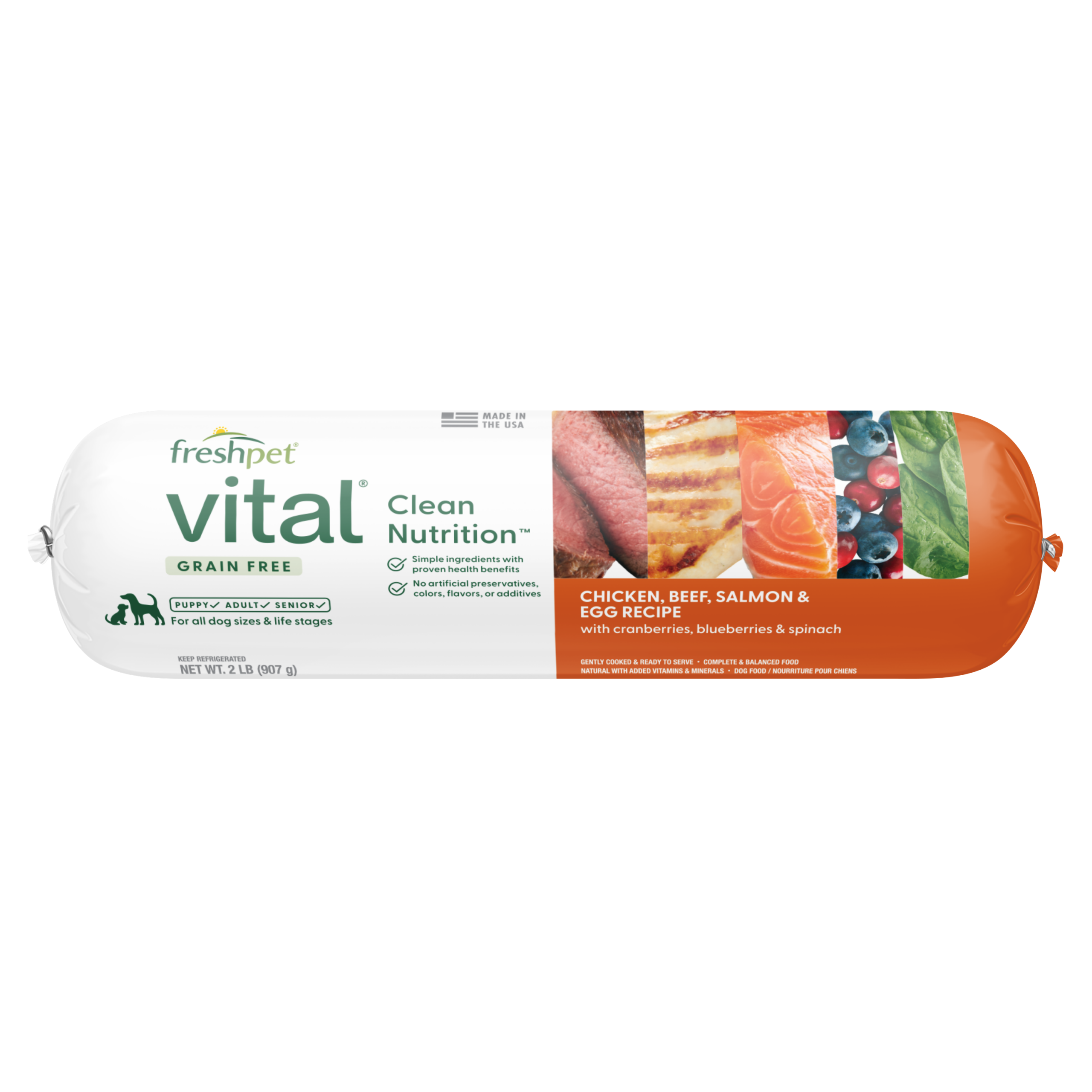 FRESHPET VITAL DOG ROLL GRAIN FREE CHICKEN, BEEF, SALMON & EGG RECIPE 2 LB